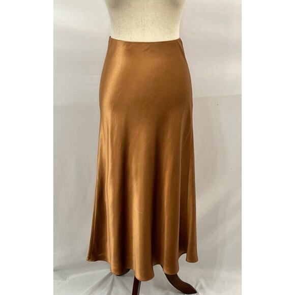REFINE Sz 3 M Tan Gold 100% Silk Lydia Midi Slip Skirt - Picture 2 of 12